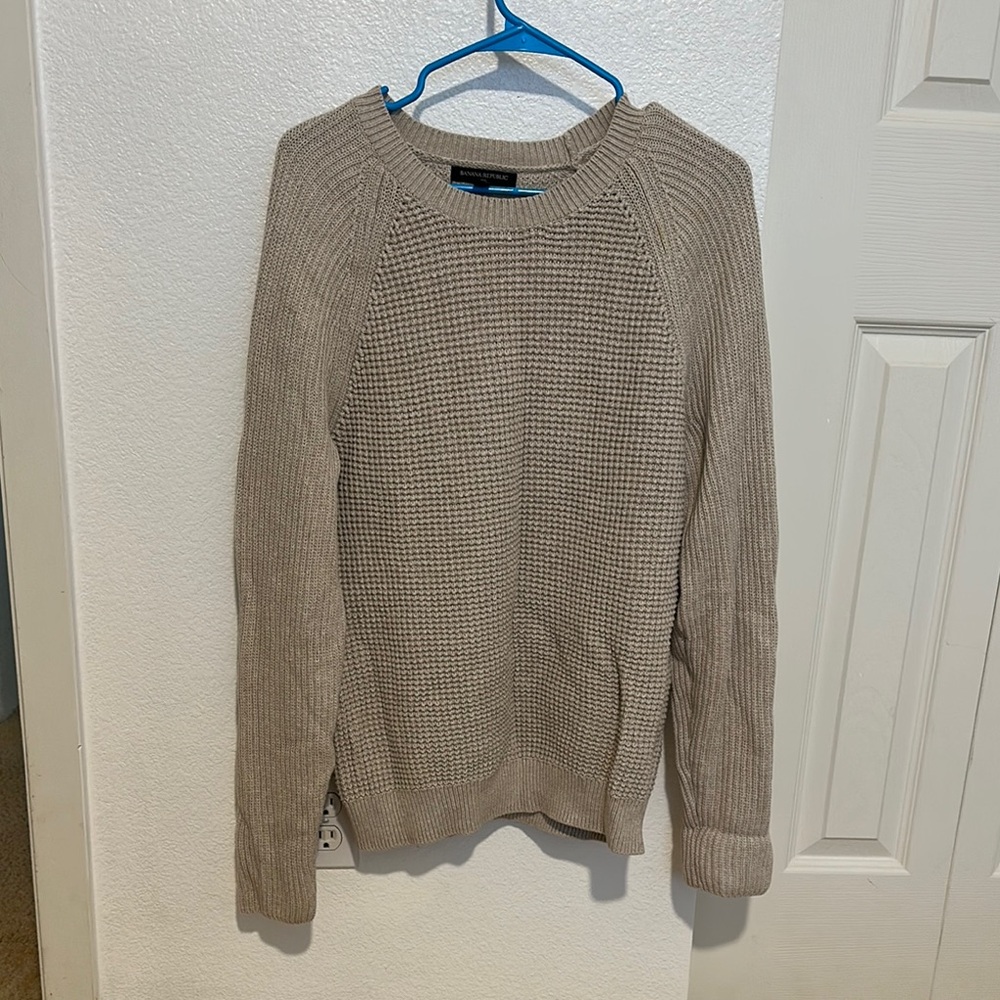 Banana Republic Tan Crewneck Sweater with Ribbed Details